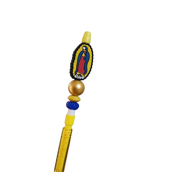 Virgen De Guadalupe Custom Beaded Mechanical Pencil Topper Yellow - Picture 2 of 5